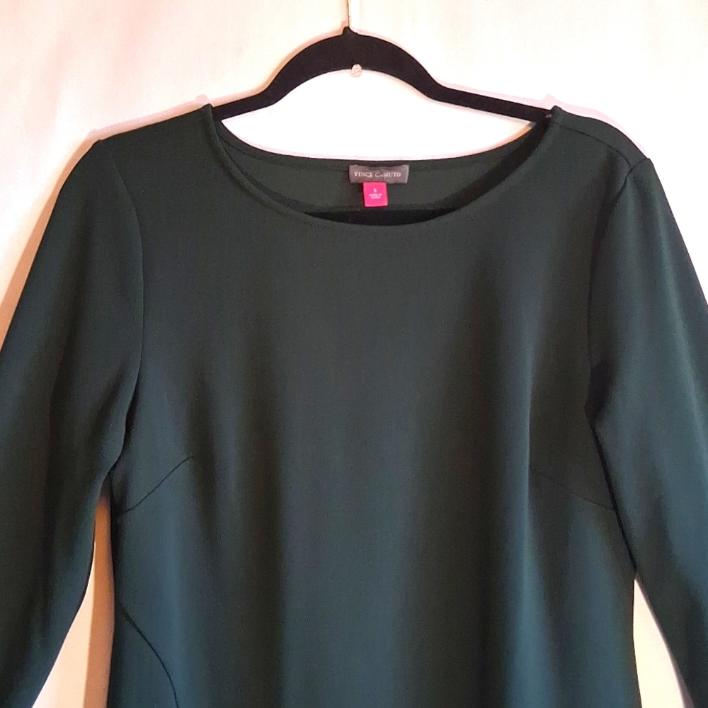 Vince Camuto Dark Green Sheath Dress Long Sleeve Crew Neck
